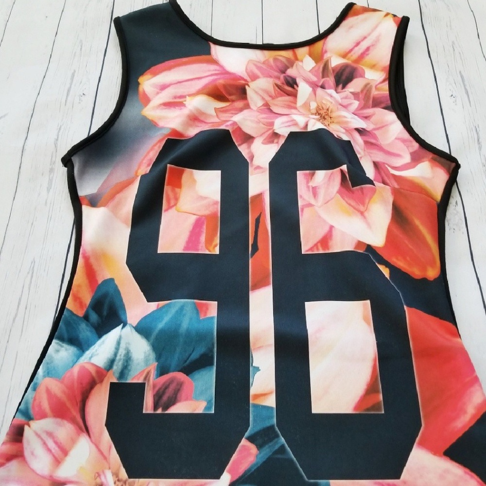 🌹 Forever 21 (L) 96 Logo Flower Jersey Dress - Picture 4 of 7